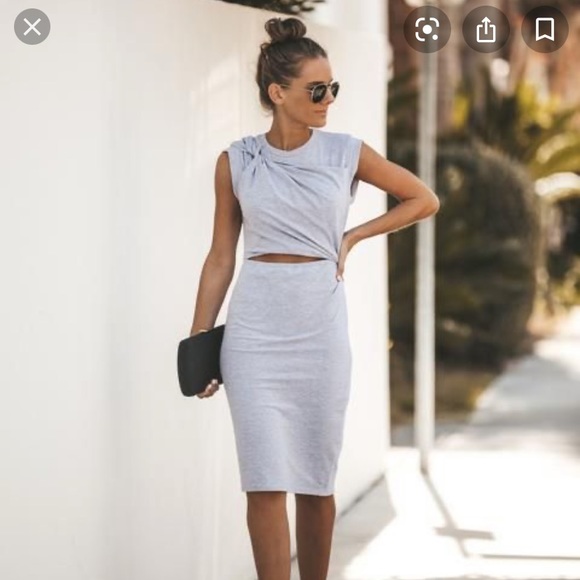 SOLD-VICI cutout midi grey stretch cotton dress